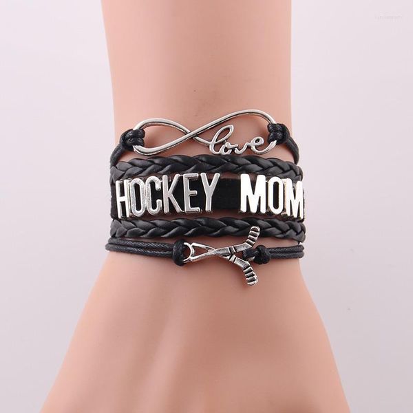 Pulseras con dijes Little Minglou Infinity Love HOCKEY MOM Pulsera Brazaletes de cuero para mujer Joyería GiftCharm Lars22