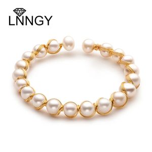 Bedelarmbanden Lnngy 14K goudgevulde armband 6,5-8,5 mm natuurlijke gekweekte zoetwaterparel mode gedraaide armband voor vrouwen sieraden 231208