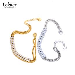 Bedelarmbanden lokaer roestvrij staal kubieke zirkonia tennis dubbele ketting armband voor vrouwen luxe bling aaa Bijoux femme b23058 230814