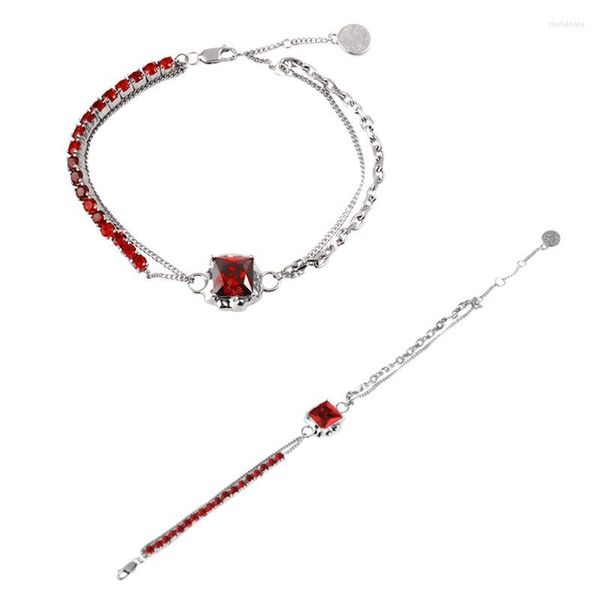 Pulseras con dijes Pulsera LONDANY Estilo japonés y coreano Personalidad Rubí INS Circón rojo Mujer