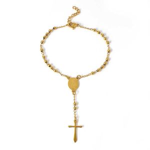 Charmarmbanden Lange Tassel Kruis hanger Bracelet voor vrouwen sieraden staal rozenkrans kralen armbanden choker ketting armband christelijke religie Z0426