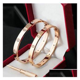 Bedelarmbanden Love Bracelet Design Bangle Dames Heren 4Cz Titanium Staal Voor Lover Goud Sier Rose Mode Luxe Sieraden Met Veet D Dhkac
