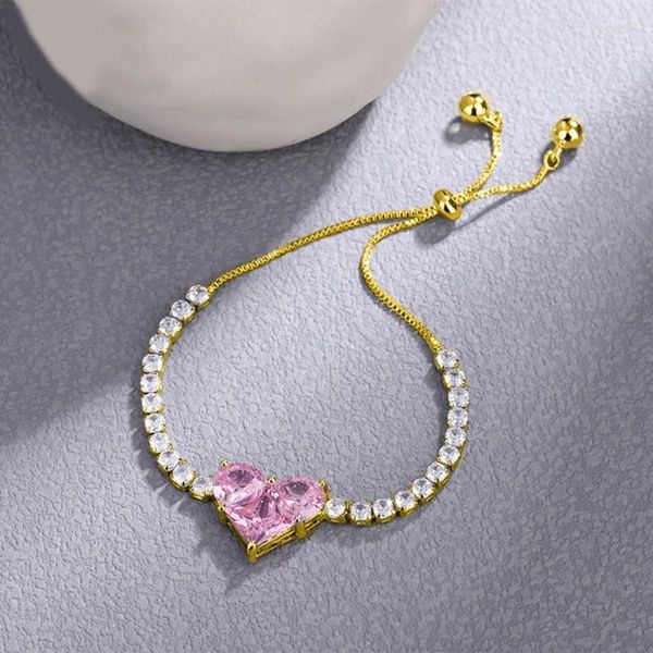 Pulseras de encanto Amor Corazón Pulsera Pulsera para mujer Chica Pink Zircon Joyería Regalo