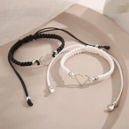 Bracelets de charme Love Heart Couple Bracelet pour unisexe femmes hommes fabriqués à la main réglable blanc noir perles papillon 2024 bijoux