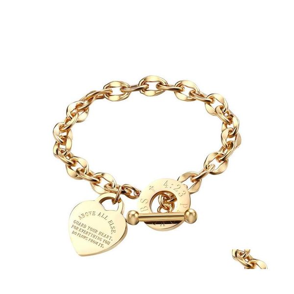 Pulseras con dijes amor corazón Acero inoxidable O cadena personalizada Biblia Prbs pulsera para mujer joyería de oro regalo entrega directa Otoxc