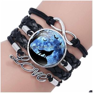 Bedelarmbanden Liefde Infinity Wolf Armband Mtilayer Wrap Glas Cabochon Dames Kinderen Mode-sieraden Will And Sandy Drop Delivery Dh61G