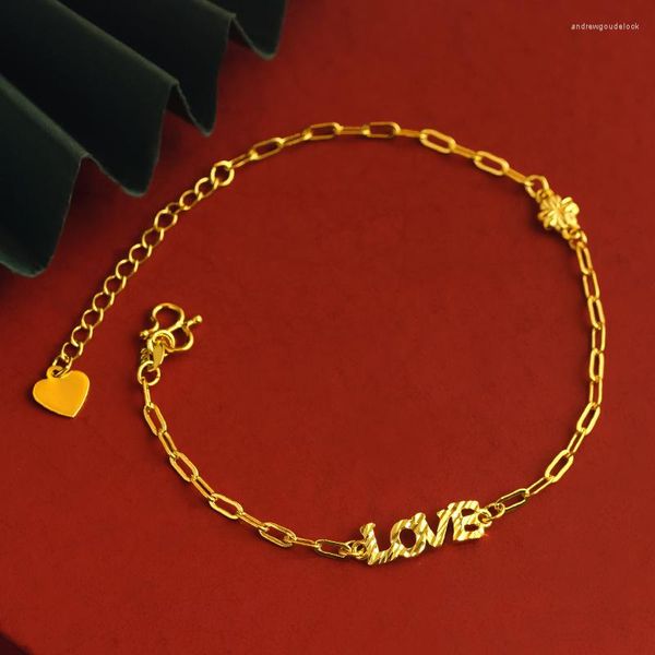 Bracelets porte-bonheur Lettre d'amour Bracelet Lucky Clover Braclet Plaqué Or 24K Bijoux de mode Amant Ami Fille Femme Cadeau