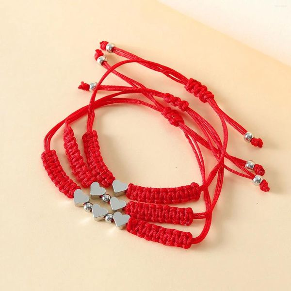 Pulseras de encanto Amor Tres Tarjeta Pulsera de cuerda roja tejida a mano Madre-hija Padre-niño