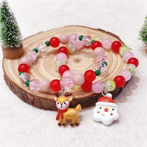 Charme Bracelets Belle Noël Flocon De Neige Cerf Elk Arbre Bracelet Perlé Pour Femmes Filles Noël Bonhomme De Neige Chaussette Gant Boîte Cadeau Bijoux Élastique