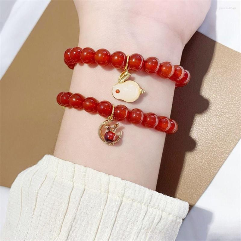 Charm Bracelets Lovely Handmade Women Bracelet Niche Design Red Agate Hand Rope Year Temperament Supplies Girl Gifts