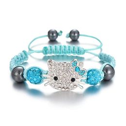 Bracelets porte-bonheur joli enfants Bracelet chat strass rond cristal perle multicolore chaîne tressage bricolage enfants bijoux
