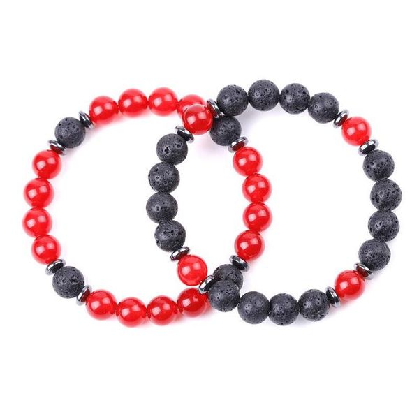 Charme Bracelets Amant Bouddha Rouge Gris Pierre Bracelet À La Main 8 Mm Perles De Lave D'été Hommes Femmes Bijoux Cadeau Drop Delivery Dhgdm