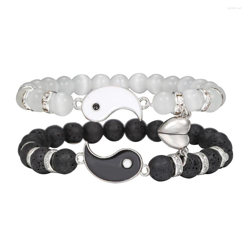 Charm armband älskare par yin yang armband set för kvinnliga män magnet hjärtmatchande sten pärlor yoga tai chi smycken acceossory