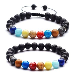 Charm Armbanden Liefhebbers Acht Planeten Natuursteen Armband Universum Yoga Chakra Galaxy Zonnestelsel Rock Lava Voor Mannen En Vrouwen Jood Dhdq5