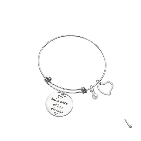 Amantes de las pulseras de encanto Heart acero inoxidable Brazalete estirado grabado cuando necesitaba una libra a mano, te encanta la joya de amor ot6cp