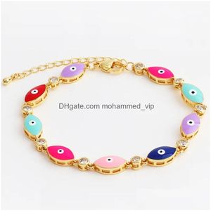 Bracelets de charme Lucky Eye Émail MTI Evil Charms Bracelet Cuivre avec plaqué or 18 carats Femmes réglables pour les filles Bijoux Drop Deliver DH14Q