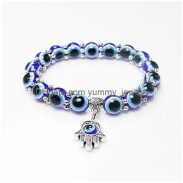 Charm Bracelets Lucky Fatima Hamsa Hand Blue Evil Eye Charms Bangles Beads Turkish Pseras Para Mujeres Joyería Drop Delivery Dhvep