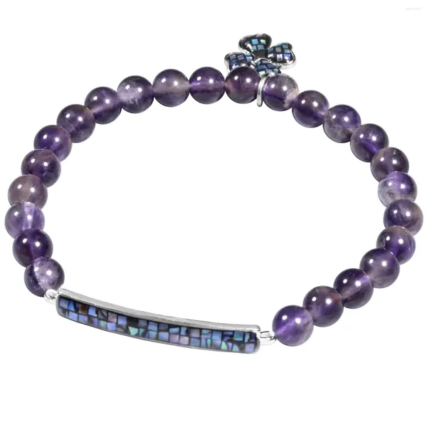 Pulseras con dijes Pulsera de trébol de cuatro hojas de la suerte Cuentas de piedra de cristal curativo Reiki Abalone Shell Charms Brazalete Joyería de mujer