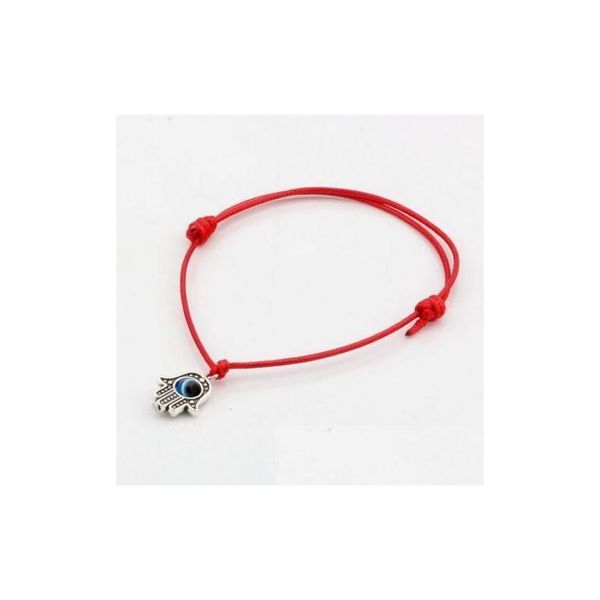 Bracelets de charme Lucky Hamsa Main String Evil Eye Bracelet Cordon de cire rouge réglable pour femmes hommes chaîne de corde livraison bijoux Dhuux