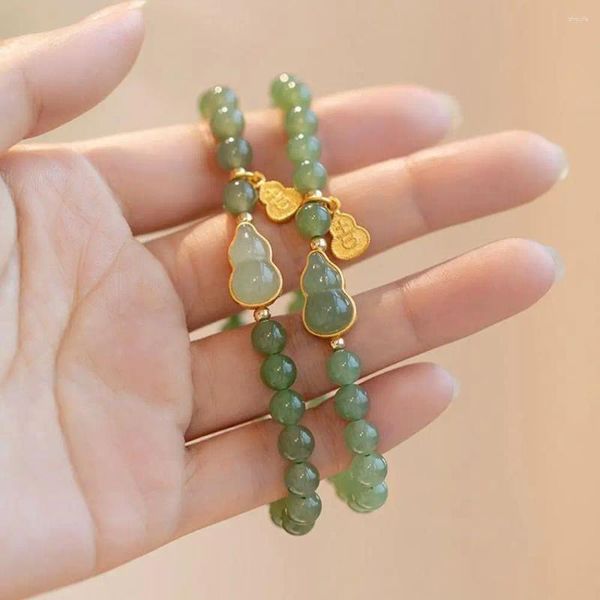 Pulseras con dijes Cadena de mano de la suerte Artesanía hecha a mano Personalidad Regalo Mujer Pulsera Jade Bead Calabaza