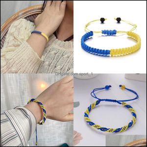 Pulseras con dijes Nudo de la suerte Pulseras de girasol Bandera de Ucrania Color Azul Amarillo Mujeres Hombres Encanto Tejido Brazaletes hechos a mano Trenzado A Sport1 Dhliv