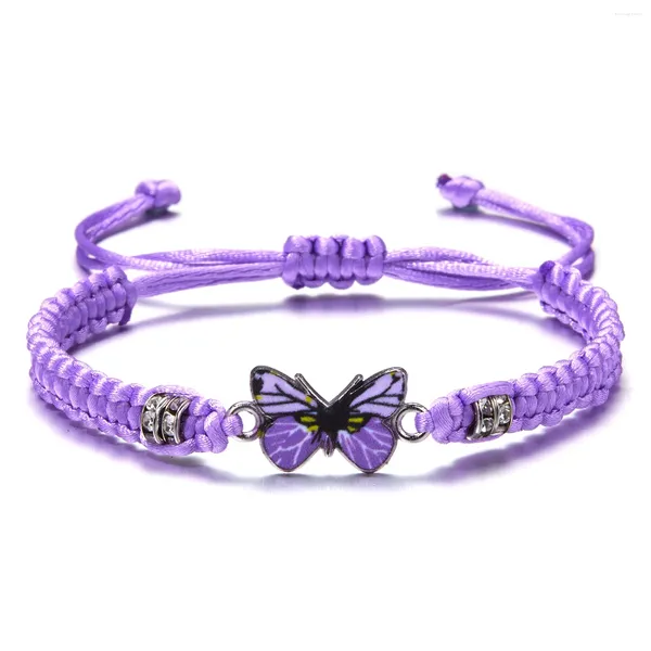 Bracelets de charme chanceux violet rouge corde tressée chaîne bracelet pour femmes réglable amitié joli papillon bijoux cadeaux