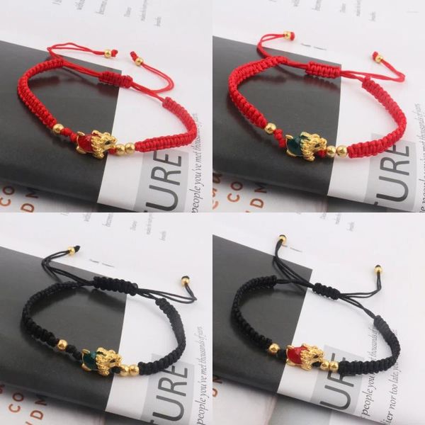 Braceletas Charmets Lucky Red Black Rope Fengshui Pixiu para mujeres Men Gold Color Animal Riqueza Pulsera a mano joyas budistas