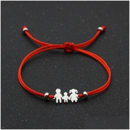 Bracelets porte-bonheur chaîne rouge Bracelet tressé réglable en acier inoxydable pour famille papa maman fils bijoux enfant cadeau goutte D Dhgarden Dhu6T