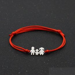 Bracelets porte-bonheur chanceux chaîne rouge Bracelet tressé réglable en acier inoxydable pour la famille papa maman fille bijoux enfant cadeau Drop Deli Dhq9U