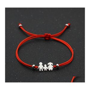 Bracelets de charme Lucky Red String Bracelet tressé réglable en acier inoxydable pour la famille papa maman fils bijoux enfant cadeau livraison directe Otfvj