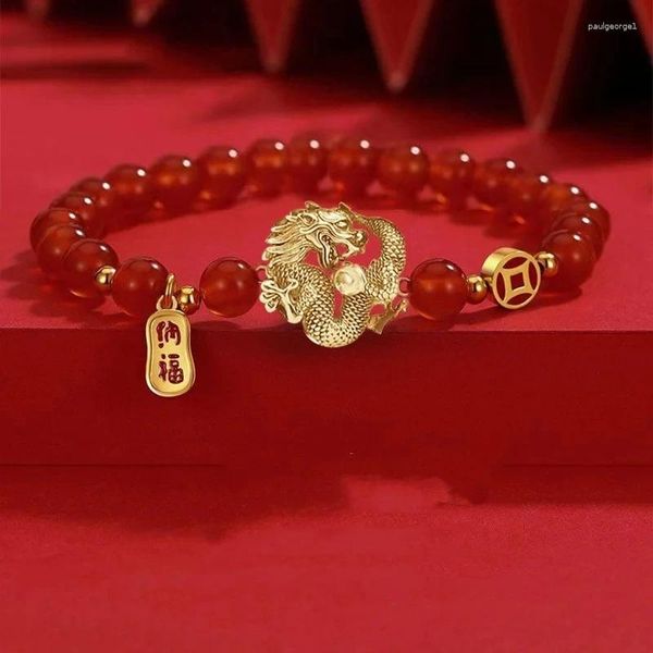 Bracelets de charme Lucky Zodiac Dragon Bracelet de perles Femmes faites à la main Corde rouge Richesse pour les amoureux Symbole de l'année Amulettes Bijoux