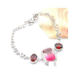 Bedelarmbanden Luckyshine Women for Bangles 3 Big Stone Red Garnet BI Gekleurde toermalijn Sier S Drop Delivery Sieraden DHNY6