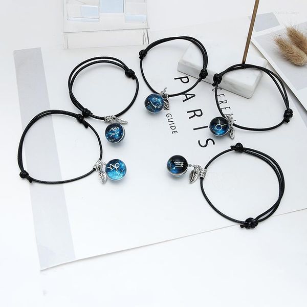 Bracelets porte-bonheur lumineux 12 Constellations bracelets brillent dans l'obscurité Bracelet en cristal bijoux pour filles cadeau tissé