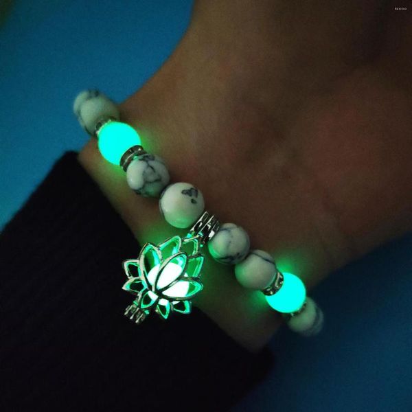 Bracelets de charme Perles lumineuses Lotus Bracelet Vintage Amulette Bracelet Yoga Prière Bibelot Fête Date Anniversaire Cadeaux Pour Femmes Fille Couples