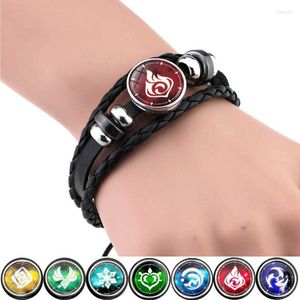 Pulseras con abalorios Luminous Genshin Impact Bracelet Game Eye Of God Fire Snap Button Jewelry Tejido multicapa para hombres y mujeres Fawn22