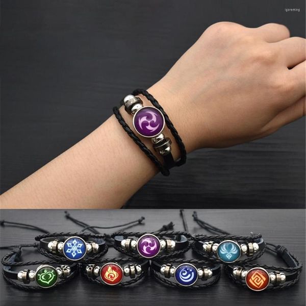 Pulseras con dijes Luminous Genshin Impact Juego Pulsera Patrón de visión Ojo de Dios Cuero Anime Cadena de mano para Mujeres Hombres Joyería Regalo