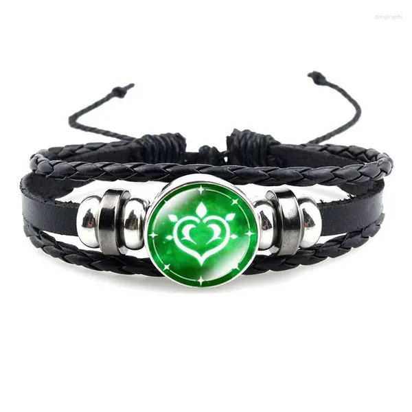 Braceletas Charmets Luminoso Genshin Impacto Pulsera de cuero ojo de dios Wind Wind Thunder Fire Rock Botón Snap Jewelry Regalo