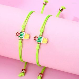 Bedel armbanden luoluobaby 2pcs/set cartoon cactus vrienden charmes armband verstelbare ketting voor kinderen sieraden
