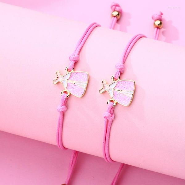 Bracelets de charme Luoluobaby 2 pièces/ensemble dessin animé rose robe amis bracelet à breloques chaîne réglable pour enfants filles bijoux