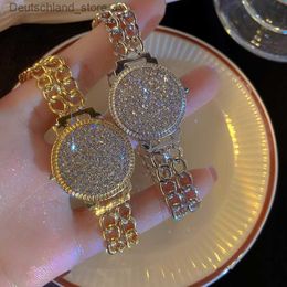 Bracelets de charme Luxueux de haute qualité plein de strass horloge cadran Bracelets pour femme brillant cristal plaqué or Bracelet fête bijoux cadeau Q230925