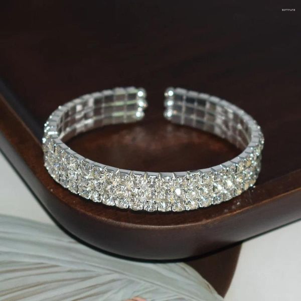 Pulseras de encanto de lujo 3 filas pulsera de diamantes de imitación para mujer brazalete de cristal boda fiesta nupcial joyería regalo SL655