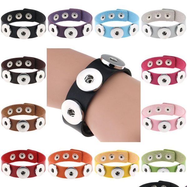 Pulseras de encanto de lujo 3 botón de presión PU pulsera de envoltura de cuero ajuste 18 mm jengibre broches intercambiables brazalete para mujeres hombres DIY judío Dhupv