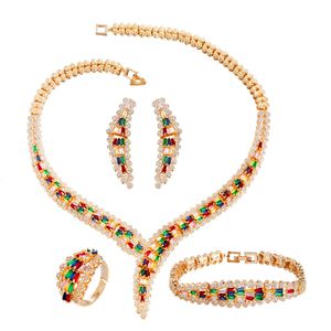 Bracelets de charme Luxe 4pcs multicolore cubique zircone pavé africain dubaï plaqué or collier de mariage de mariée ensembles de bijoux pour les femmes fête T0850 230901