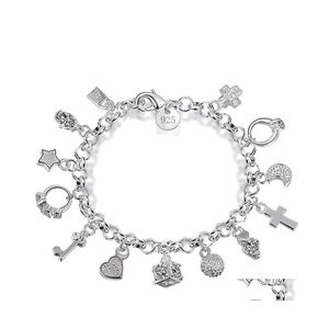 Bedelarmbanden luxe 925 sterling sier ketens sleutel slot kruisringen ster moon love hart kreeft clangle voor vrouwen mode droegen