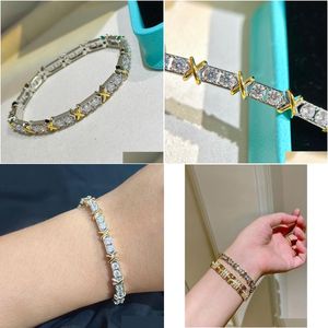 Bracelets de charme bracelet de luxe Schlumberger ESIGNER S925 Sterling Sier Cross Zircon Chaîne pour femmes bijoux avec livraison de baisse de boîte otjb4