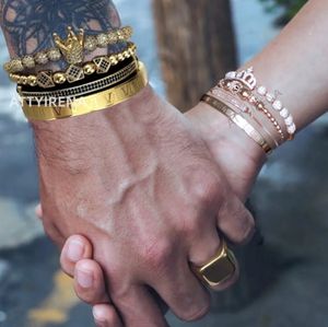 Charme Bracelets Couples de luxe Bracelet romain Royal charme hommes femmes pavé CZ Zircon couronne à la main tressage ensemble Bracelet saint valentin amoureux cadeau 231009