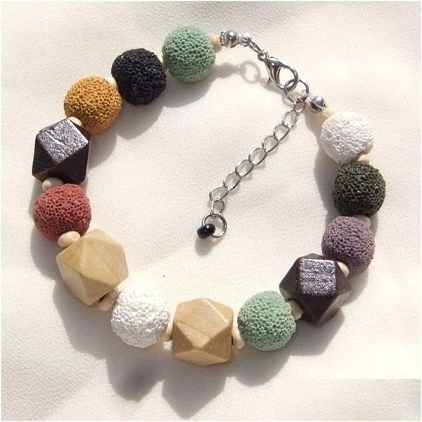 Pulseras con dijes Diseñador de lujo Volcán de colores Pulsera de cuentas de lava para mujeres Niñas Exquisito Piedra natural Brazaletes de cuentas de madera Joyería Dhrys