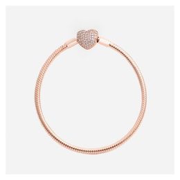 Bracelets de charme Luxury Fashion 18K Rose Gold CZ Diamond Heart Original Box pour Pandora 925 Sier Bracelet de chaîne de serpent lisse Drop del Dhvua