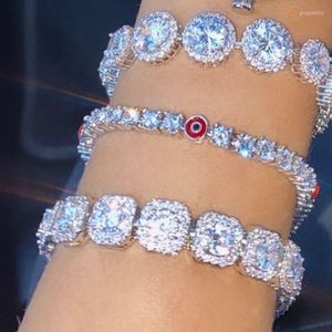 Charme Bracelets De Luxe Plein Strass Grande Chaîne De Tennis Pour Femmes Hommes Mode Bling Glacé Carré Cristal Bracelet Sur La Main Bijoux