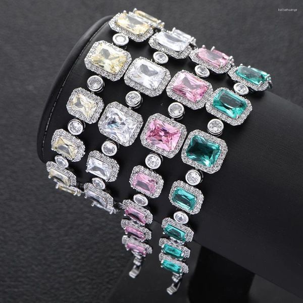 Bracelets de charme de luxe géométrique bonbons couleurs carré cubique zircone CZ manchette pour fille mariage fiançailles bijoux S0532